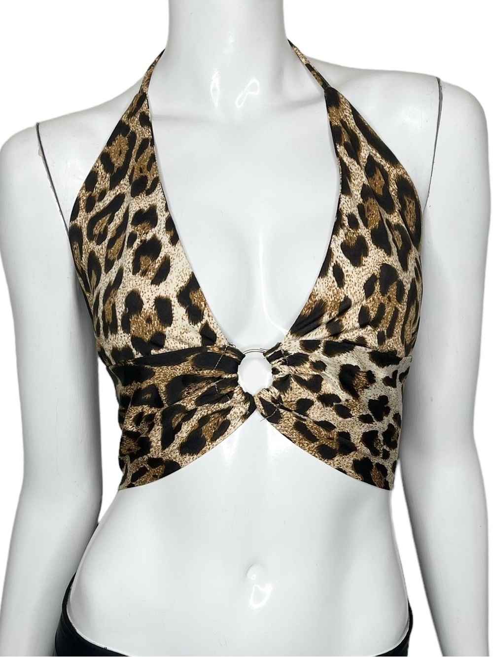 🤑 5/$25 SHEIN Cheetah Print Halter Crop Top with Front Ring NWOT